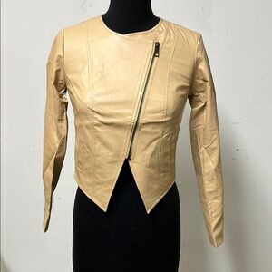 New! G By Giuliana Asymmetric Faux Leather Moto Jacket - Almond - XXS